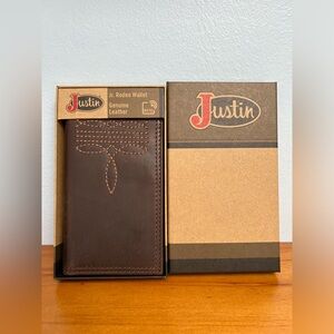 JUSTIN BOOTS NIB NWT Jr. Rodeo Leather Brown Mens Wallet SEE DESCRIPTION/DAMAGE1